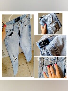 GAP Distressed Cigarette Light Denim Skinny Jeans